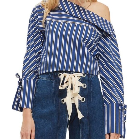 [topshop] stripe fold neck bardot top - Picture 5 of 7